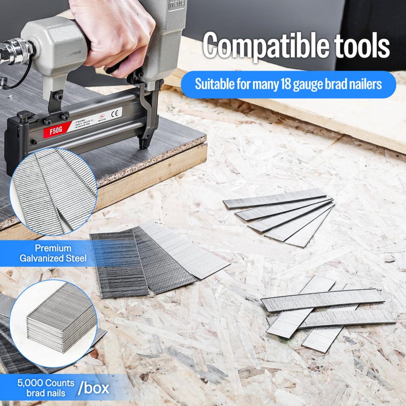 meite 1/2-Inch Brad Nails, 5,000 Count 18 Gauge 1/2" Galvanized Brad Nail F12 for Pneumatic, Electric Brad Nailer Gun (1 Box) - Image 5